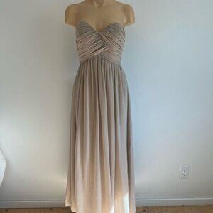 Bill Levkoff Strapless Maxi Dress Gown Prom Bridesmaid Formal Neutral Grey Tan 4